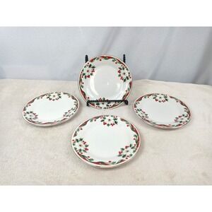 Set of 4‎ Gibson Christmas Poinsettia 7" Salad Dessert Plates Gold Trim Holiday